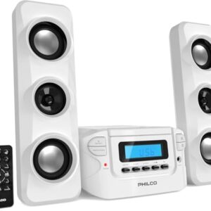 Philco Sistema estéreo Bluetooth para casa, sistema compacto de prateleira estéreo de CD com alto-falantes, rádio FM digital, controle remoto | Display LCD | Compatível com porta MP3 e AUX | (Equipamentos)