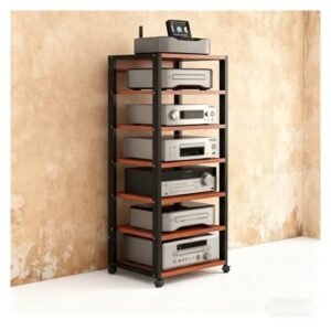 Suporte de rack de áudio e vídeo de canto de 7 níveis - Console de mídia HiFi para home theater, unidade de entretenimento para toca-discos, DVD, caixa de cabos e roteador - Design vermelho moderno (Equipamentos)