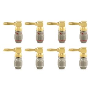 Nakamichi FanLock Série Excel plug banana em ângulo reto (90°), banhado a ouro 24k, 10 AWG–18 AWG, 4 mm, para caixas acústicas, amplificador Hi-Fi e home theater. Conector rápido, 8 Peças (4-Par) (Equipamentos)