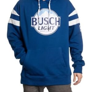 Calhoun Moletom masculino com capuz estilo universitário com logotipo Busch Light Mountain, Azul-marinho/branco, G (Cervejas)
