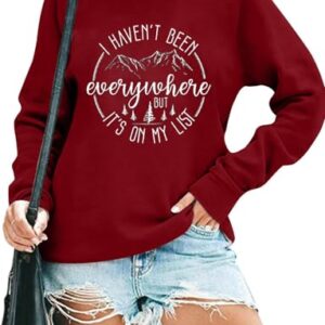 RMTXCD Moletom feminino "I Haven't Been Everywhere But It's On My List", pulôver de manga comprida para acampamento engraçado, Vermelho, P (CDs)