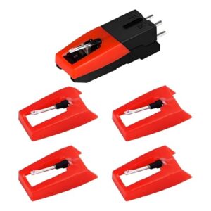 BaotyJie Agulha para toca-discos com 4 de reposição, fácil instalação, cabeça profissional de de som, acessório vermelho. (Equipamentos)