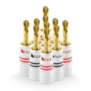 Nakamichi Série Excel Plugue Banana BFA Ouro 24k 12-18 AWG 4mm p/Caixa Som Amplificador Hi-Fi AV Home Theater Cabo Áudio Conector Parafuso, 10 Peças (5 Pares) (Equipamentos)