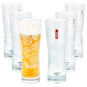 Copos de cerveja Peroni | Copos de bebida italianos premium | Seguro para lava-louças | Perfeito para servir lagers italianos, cervejas artesanais e Pilsners | Capacidade de 0,2 litros - Conjunto de 6 (Cervejas)