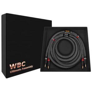 WORLDS BEST CABLES Cabo de alto-falante único HiFi Audiófilo Premium 9 AWG - 9 AWG - OFC ultra puro para canal central com plugues banana dourado Eminence e jaqueta de tweed de carbono (Equipamentos)