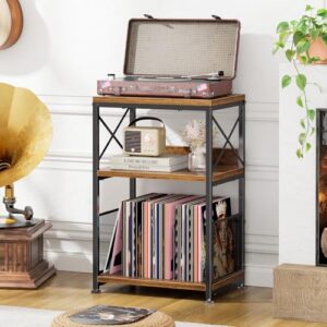 Simple Trending Suporte para toca-discos de vinil, suporte para toca-discos com capacidade para até 100 álbuns, mesa lateral para sala de estar, marrom rústico (Equipamentos)