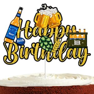 Topo de bolo de cerveja para homens mulheres aniversário Oktoberfest Cheers and Beers tema festa suprimentos vinho feliz 20º 30º 40º 60º 70º aniversário dourado decorações de bolo (Cervejas)