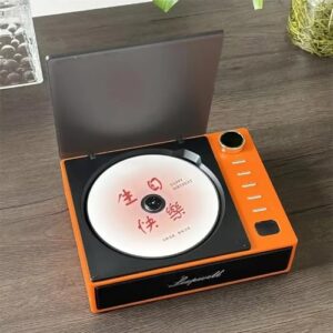 Leitor de CD vintage com Bluetooth 5.0, reprodução sem fio de USB/SD/MP3, controle remoto, rádio FM com saída para fones de ouvido, sistema de áudio estéreo compacto para casa,Orange (Equipamentos)