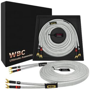 WORLDS BEST CABLES Cabo de alto-falante HiFi Audiófilo Premium 10 AWG - Ultra-Pure OFC - Par de cabos de alto-falante HiFi com plugues Eminence Spade e jaqueta de tweed prata (Equipamentos)