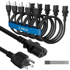 Adoreen Cabo de Alimentação de Substituição para Computador/Tv/Monitor, 1,8 M/Pacote com 5, Cabo de Alimentação Ca Universal de 3 Pinos 5-15P para Iec 320 C13 C14, Sjt 18 Awg 10 A/125 V para Esteira (Equipamentos)