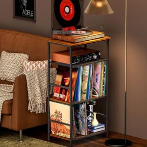 Honkazita Suporte para toca-discos, prateleira de disco de vinil de 4 camadas com armazenamento de até 200 álbuns, mesa lateral para toca-discos, mesa de canto para sala de estar, quarto (Equipamentos)