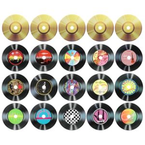 20 peças de decoração de discos de vinil, discos de vinil em branco, 16 designs, capa de álbum de CD falso para decoração de festa rock and roll, jantar em casa, (preto e dourado, estilo 1) (Discos de Vinil)