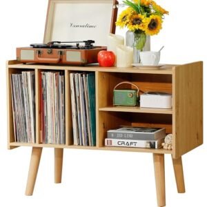 Suporte para toca-discos com armazenamento de vinil comporta até 136 kg, grande armário de mesa de toca-discos para armazenamento de álbum com suporte de prateleira de exibição de vinil, suporte de (Equipamentos)