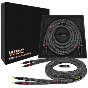 WORLDS BEST CABLES Cabo de alto-falante audiófilo HiFi extra premium 7 AWG – OFC ultra puro – Par de cabos de alto-falante audiófilo HiFi Eminence Gold e revestimento de tweed de carbono (Equipamentos)
