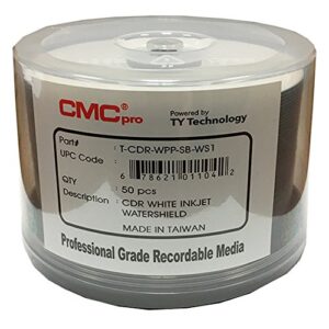 Taiyo Yuden Watershield Glossy White Inkjet Hub 48X 80 Minutos/700 Mb Cd-Rs Em 50 Discos Cake Box Spindle (CDs)