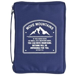 Dicksons BCK-L1026 Move Mountains - Mateus 17:20 - Capa para Bíblia em poliéster azul marinho, 26 x 18 cm (CDs)