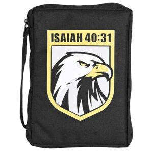 Dicksons Capa para Bíblia Eagle Isaiah 40:31 em lona de poliéster 600 Denier com fecho de zíper, nas cores preto, amarelo e branco, 26 x 18 x 5 cm (10,25 x 7,25 x 2 polegadas). (CDs)
