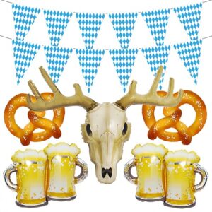 baoonworlld Conjunto De 6pç De Decoração Para Oktoberfest/Artigos Para Festa Temática De Cerveja Bávara/Bandeirolas Azuis E Brancas Em Formato De Diamante Para Festa De Outono/Balões Em Formato (Cervejas)