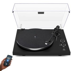 VEDO Toca-Discos, Design Transparente, com BT, Toca-Discos De 2 Velocidades (33/45RPM), Saída RCA,Madeira e Adaptador 12V Incluso, CD, Toca-Fitas, RáDio Fm, Streaming Sem Fio, 110V/220V (CDs)