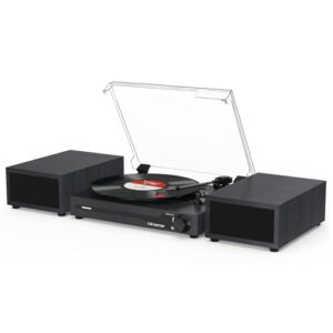 Toca-discos de vinil com alto-falantes, toca-discos portátil Bluetooth para discos de vinil, leitor de LP fonógrafo com 3 velocidades USB RCA em preto vintage (Equipamentos)
