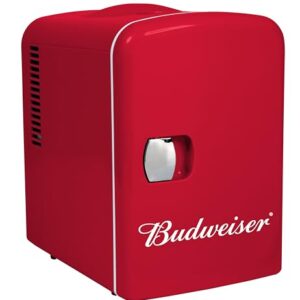CURTIS Budweiser MIS135BUD Mini geladeira compacta para geladeira, 4 litros, 6 x 350 ml, 100% mais recente intervenção Freon, ecológica, vermelha (Cervejas)