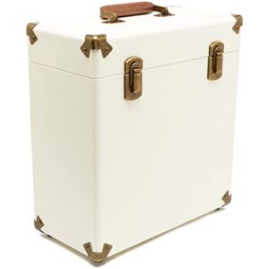 Capa de transporte GPO portátil estilo retrô para LPs, álbuns e discos de vinil de 30" (comporta 30 álbuns) Cream/Tan (CDs)