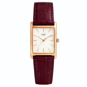 Rembrandt Relógio Feminino Analógico, Caixa Retangular Rosé Gold 22 x 32 mm, Pulseira Couro Bordô (Tom Vinho), 3 ATM, Quartzo Japonês - Equipe Bazeli – Amsterdam (Vinhos)