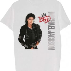 Michael Jackson Camiseta unissex adulto Michael Jackson Official Merch Bad, Branco, M (CDs)