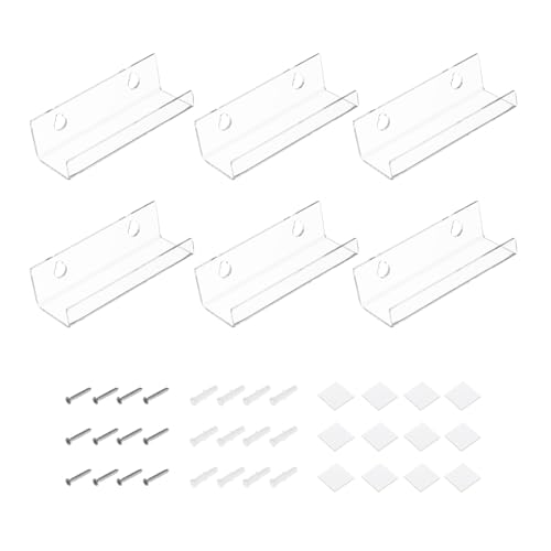 Pacote com 6 prateleiras de acrílico para armazenamento na parede, prateleiras flutuantes de 10 cm para banheiro, quarto, sala de estar, decoração de casa, transparente (Discos de Vinil)