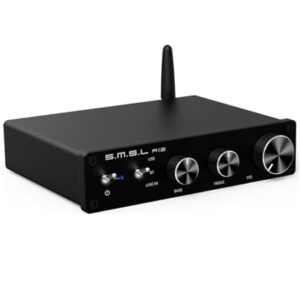 S.M.S.L A12 Home Audio Amplifier Stereo Receivers Bluetooth 5.0 Mini HiFi Class D Integrated 2 Channel Power Amp with Bass and Treble Control 80Wx2 for Home Speakers MA12070 (with Power Supply) (Equipamentos)