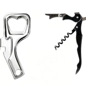 Kit Saca Rolhas e Abridor Multiuso em Aço Inoxidável, Funcional para Vinho, Cerveja e Latas, Utensílio Resistente para Cozinha, Bar e Churrasco (Cervejas)