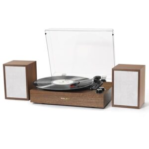 Toca-discos para vinil com alto-falantes externos, toca-discos vintage Bluetooth acionado por correia de 33-1/3 45 78 RPM com alto-falantes estéreo duplos, entrada AUX, saída RCA, bronze (Equipamentos)