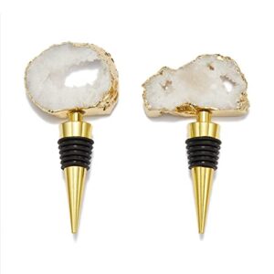 Rolhas de garrafa de vinho de cristal Sip and Shimmer – Conjunto de 2 peças de rolha de champanhe com pedra preciosa para garrafa – Acessórios de vinho – Rolhas decorativas de vinho com geodo dourado (Vinhos)