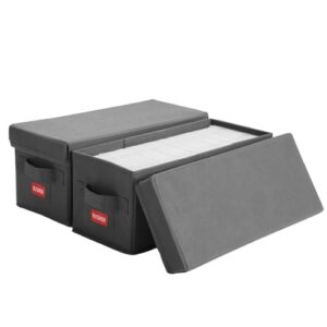 NUSWOR Caixa de armazenamento de CD premium – Caixa organizadora de CD empilhável com tampa – Comporta 70 caixas de joias – 36,5 x 14 x 16 cm – Pacote com 2 – Cinza (CDs)