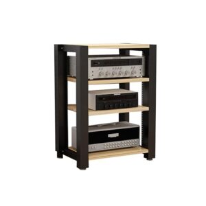 Prateleira HiFi ajustável de madeira e aço vinil player console estéreo para sistemas de áudio armazenamento de mídia compacto branco 60 x 51 x 80 cm (Equipamentos)
