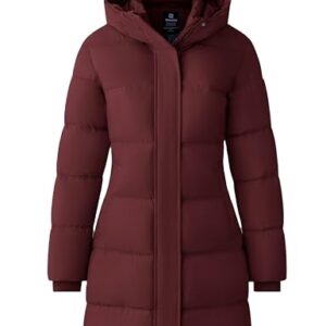 wantdo Casaco feminino de inverno reciclado longo acolchoado com capuz, Vinho tinto, G (Vinhos)