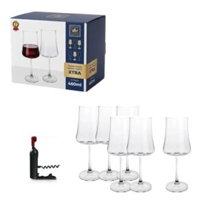 Jogo 6 Peças Taças Bohemia Xtra Vinho Tinto Branco Degustação Martine Champanhe Cristal Titânio Luxo + Saca Rolha Mesa Posta Presentes E Adega (460ml Vinho Tinto) (Vinhos)