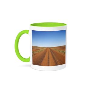 3dRose Outback Road, Sturt NP, New South Wales, Austrália-AU01 DWA2250 - David Wall 425 g Caneca verde em dois tons (Cervejas)