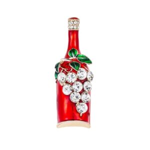 Broche de garrafa de vinho tinto com strass para mulheres e homens dourados moda esmalte folha verde cristal uva torcidas para broches de Natal alfinetes de lapela delicados festival feriado carnaval (Vinhos)