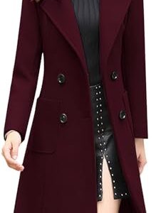 chouyatou Casaco feminino elegante com gola entalhada e trespassado de lã, Vinho tinto, G (Vinhos)