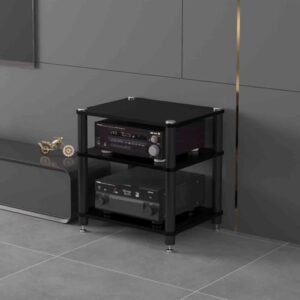 Rack de alta fidelidade elegante para discos de vinil, suporte de áudio para toca-discos e sistemas estéreo, armário de armazenamento moderno (preto 49 x 48 x 59 cm) (Equipamentos)