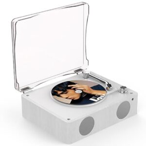 Leitor de CD retrô com Bluetooth e alto-falantes, toca-discos portátil Hi-Fi, reprodução USB/AUX, bateria de 2500mAh, toca-discos LP e modo sem fio,White (Equipamentos)
