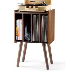 2BHOME Suporte para toca-discos de madeira, mesa de armazenamento de discos de vinil com 4 armários, comporta até 100 LPs, suporte organizador de discos de vinil de metal, design clássico para (Equipamentos)