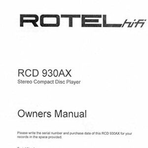 Rotel RCD-930AX CD Player Owners Instruction Manual Reprint [Plastic Comb] (CDs)