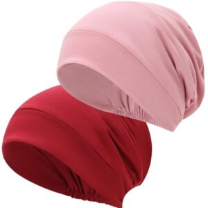 JarseHera Toucas de algodão quimioterapia para dormir chapéus de câncer para mulheres e homens gorro, 2 peças, rosa + vinho, Tamanho Único (Vinhos)