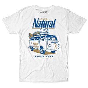 Camiseta Retrô Natty Beer Anos 70 Natural Light Acting Natural Bus, Ônibus - Branco, GG (Cervejas)