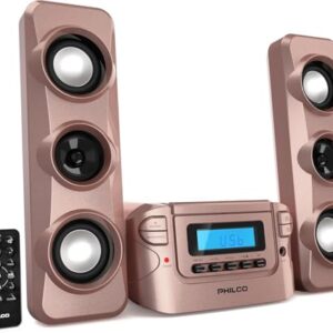 Philco - Sistema Estéreo de Prateleira Compacto com Rádio FM Digital, Bluetooth e Controle Remoto em Ouro Rosa | Display LCD | Compatível com CD e MP3 (CDs)