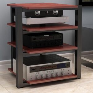 Rack de áudio HiFi 4 níveis AV suporte para toca-discos prateleira de armazenamento de mídia compacto disco de vinil nizer marrom 70 x 55 x 90 cm perfeito para home theater e sala de estar (Equipamentos)