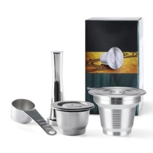 Cápsulas de café 4 em 1 reutilizáveis de aço inoxidável compatíveis com L'OR Barista LM8012/60 – Cápsulas de café expresso de metal recarregáveis para máquinas L'or e Nespresso, prensa de café e 304 (Café)