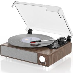 MONODEAL Leitor de discos de vinil com transmissor Bluetooth, toca-discos de 3 velocidades com Bluetooth 5.3, entrada AUX, conector de fone de ouvido, saída RCA e parada automática, design espelhado (Equipamentos)